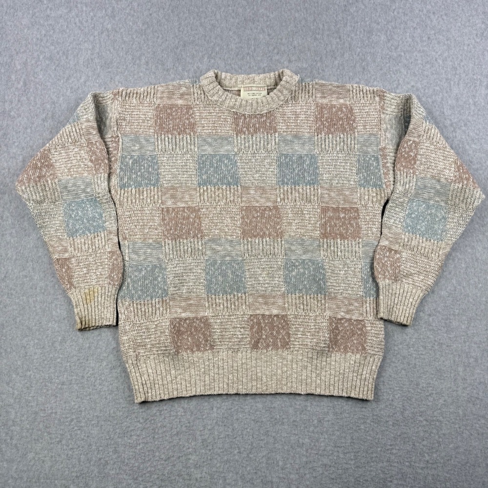 Vintage Lord Jeff Sweater Mens Medium Multicolor Patchwork Block Knit 70s USA